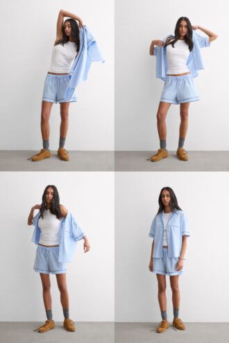 Chambray Ni bomulds- og modal-pyjamas