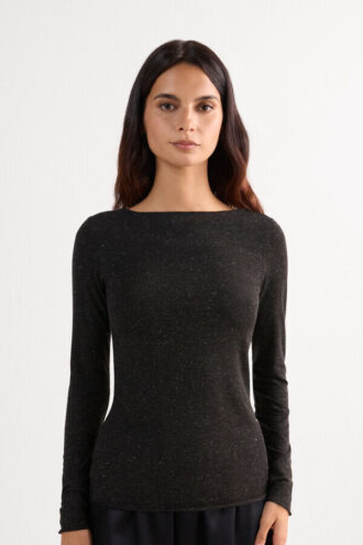Crewneck-top i modal light med cashmere lame