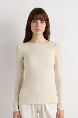 Crewneck-top i modal light med cashmere lame