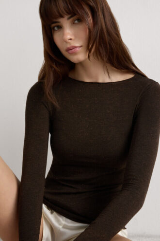 Crewneck-top i modal light med cashmere lame