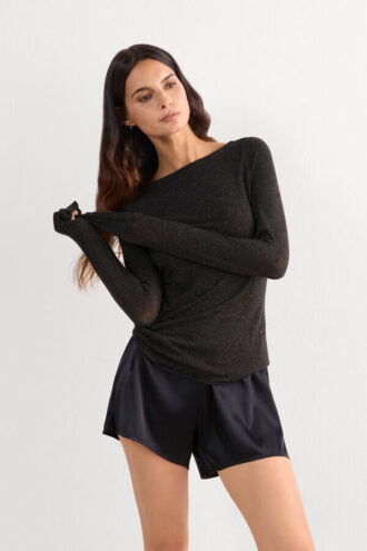 Crewneck-top i modal light med cashmere lame