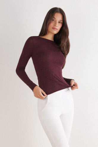 Crewneck-top i modal light med cashmere lame