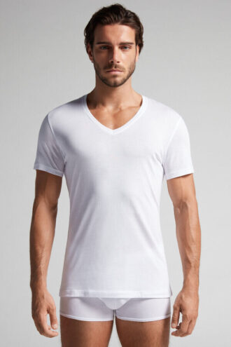 Ekstrafin T-shirt i superfin bomuld med V-hals