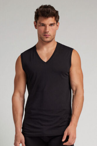 Ekstrafin tank top i superfin bomuld med V-hals