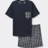 Kort pyjamas i ternet stof og bomuld Kort pyjamas i ternet stof og bomuld