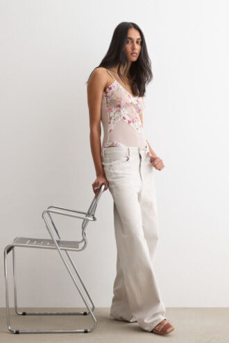 Lace Bodysuit i tyl og blonder med Pretty Flowers-print