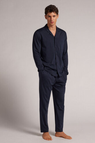 Lang pyjamas med knapper foran i super bomuld