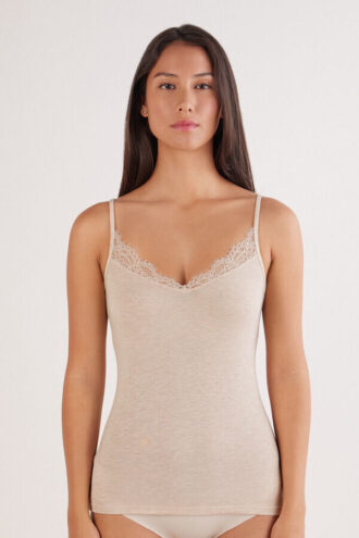 Modal ultralet cashmere-blanding med blonder