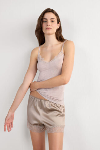 Modal ultralet cashmere-blanding med blonder