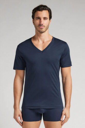 Premium merceriseret bomulds-T-shirt med V-hals