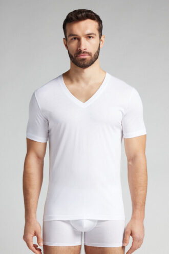 Premium merceriseret bomulds-T-shirt med V-hals