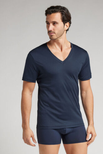 Premium merceriseret bomulds-T-shirt med V-hals