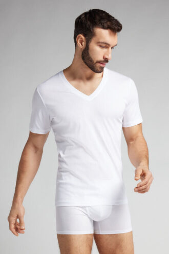 Premium merceriseret bomulds-T-shirt med V-hals