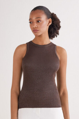Ribbet bomuldslamé-tanktop