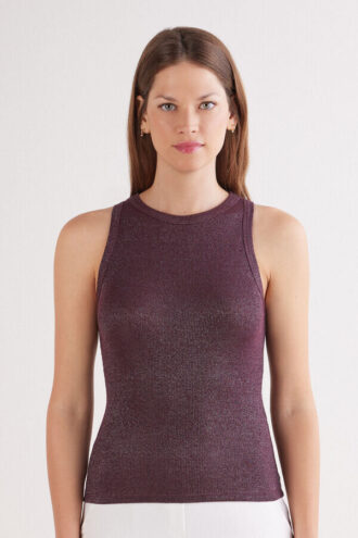 Ribbet bomuldslamé-tanktop