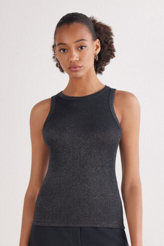 Ribbet bomuldslamé-tanktop