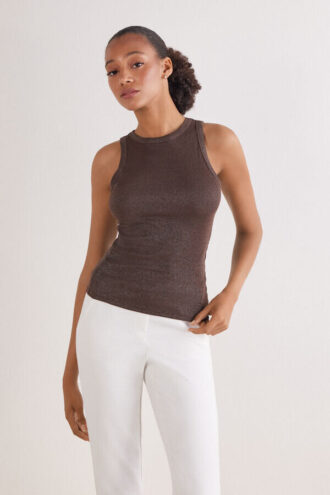Ribbet bomuldslamé-tanktop
