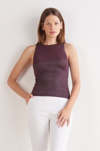 Ribbet bomuldslamé-tanktop