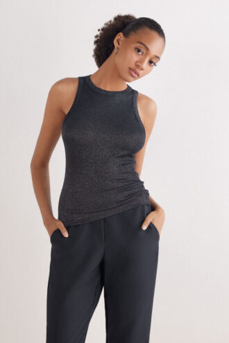 Ribbet bomuldslamé-tanktop