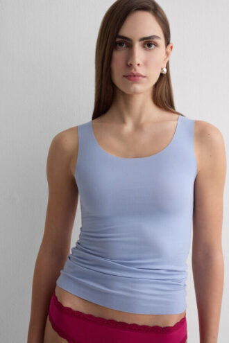 Råkantet bomulds-tanktop med rund hals Råkantet bomulds-tanktop med rund hals