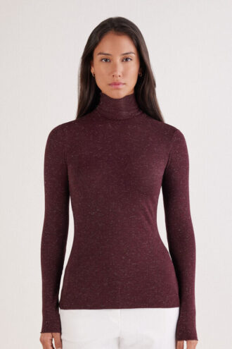 Rullekravebluse i modal light med cashmere lame Rullekravebluse i modal light med cashmere lame