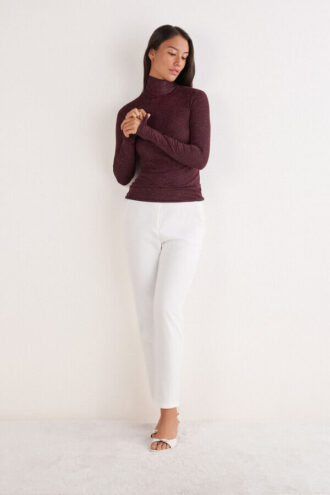 Rullekravebluse i modal light med cashmere lame Rullekravebluse i modal light med cashmere lame