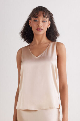 Silke-tanktop med V-hals