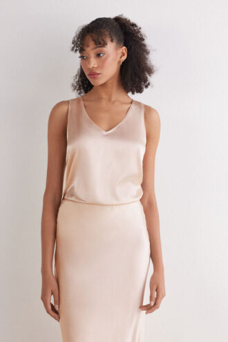 Silke-tanktop med V-hals