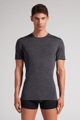 Stretch-merinould-T-shirt med korte ærmer