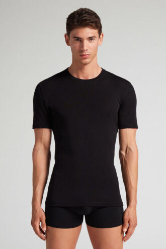 Stretch-merinould-T-shirt med korte ærmer