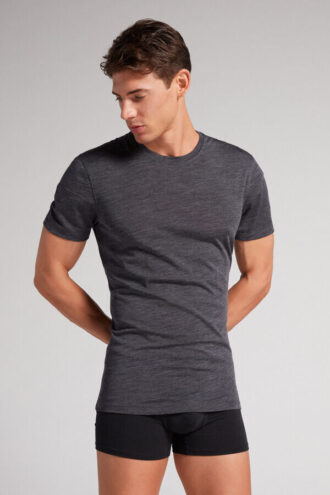 Stretch-merinould-T-shirt med korte ærmer