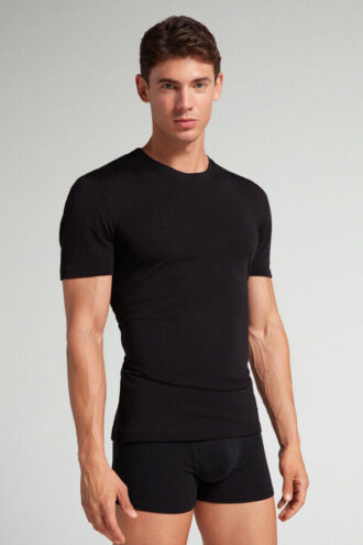 Stretch-merinould-T-shirt med korte ærmer