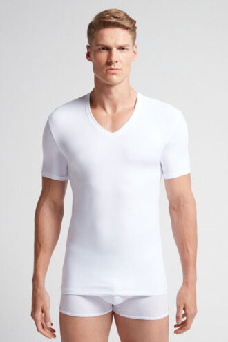 Stretch Superior bomulds-T-shirt med V-hals