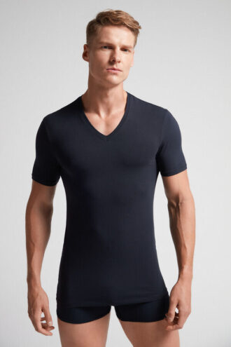Stretch Superior bomulds-T-shirt med V-hals