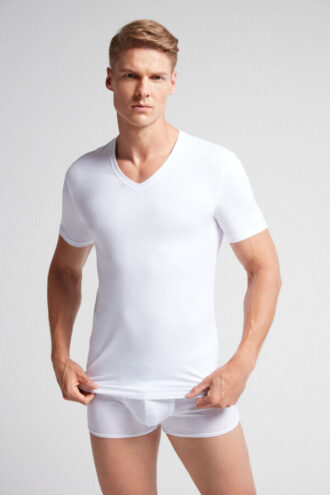 Stretch Superior bomulds-T-shirt med V-hals