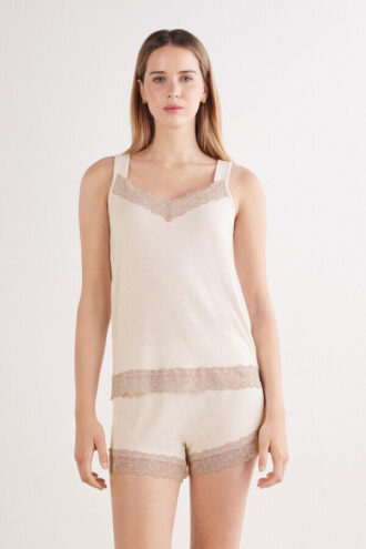 Tanktop med blondekant Kort pyjamas i modal