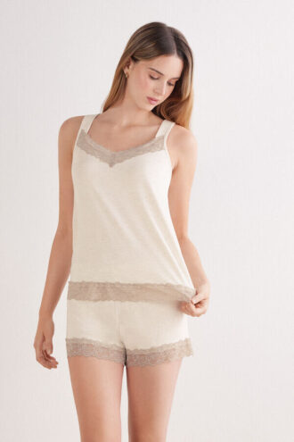 Tanktop med blondekant Kort pyjamas i modal