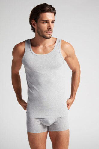 Tanktop med rund hals i stretch bomuld af høj kvalitet